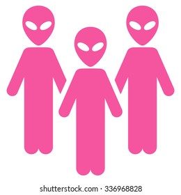 Alien Group vector icon. Style is flat pink symbol, rounded angles, white background.