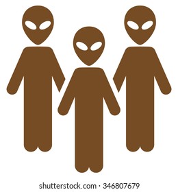 Alien Group vector icon. Style is flat brown symbol, rounded angles, white background.