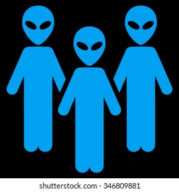 Alien Group vector icon. Style is flat blue symbol, rounded angles, black background.