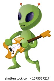 Alien with guitar, illustration, vector on white background.
