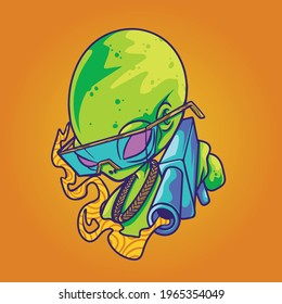 alien in gun illustration logo mascot