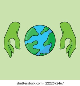 Alien Hand Control the World Icon Concept Isolated Premium Vector. Flat Cartoon Style