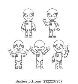 alien hand drawn doodle illustrations vector set