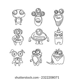 alien hand drawn doodle illustrations vector set
