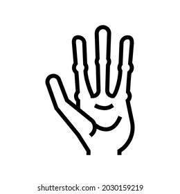 mano alienígena con un vector de icono de línea de cuatro dedos. mano alienígena con la señal de cuatro dedos. símbolo de contorno aislado ilustración negra