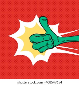 Alien hand shows like sign, hand drawn vector illustration. Comics style