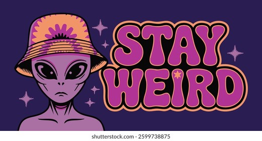 Alien in hat with text typography