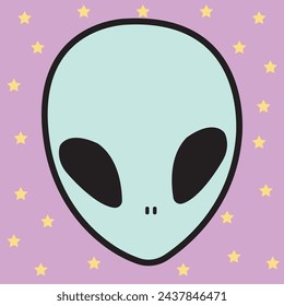 Alien Head Cartoon Vector Icon Illustration Science Technology Cute Alien Flat Icon