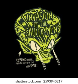 Alien Head Character Design vector Invasion Rock Poster Big Eyes Extraterrestial from Mars