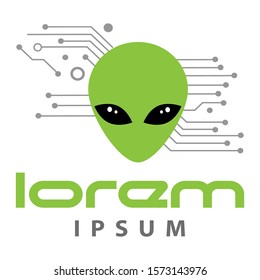 alien head with circuit board, vector logo template