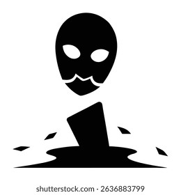 Alien head crashing into ground impact debris.