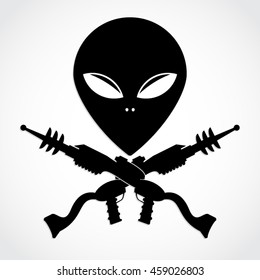 alien head with crossed laser guns / vector illustration