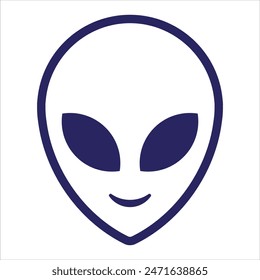 Alien head dark blue line art isolated on white background vector illustration. Extraterrestrial smiling alien face or head symbol line art vector icon for apps and websites.