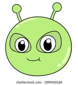alien head emoticon with smiling face, character cute doodle draw. vector illustration