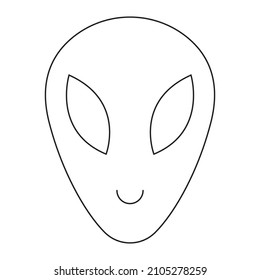 Alien Head Face Foreign Vector. Black and white. White background. Line drawing.