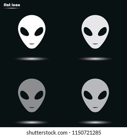 Alien head flat grayscale vector icon.