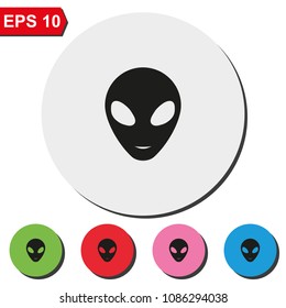 Alien head flat round colorful vector icon.
