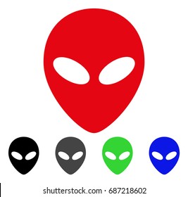 Alien Head flat vector pictogram. Colored alien head gray, black, blue, green icon versions. Flat icon style for web design.