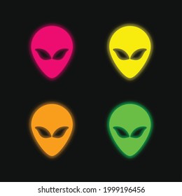 Alien Head four color glowing neon vector icon