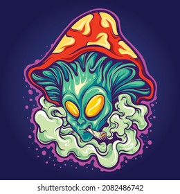 Alien Head Fungus Weed Smoking Vector illustrations for your work Logo, mascot merchandise t-shirt, stickers and Label designs, poster, greeting cards advertising business company or brands.