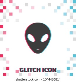 Alien head  glitch effect vector icon.