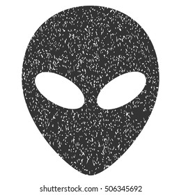 Alien Head grainy textured icon for overlay watermark stamps. Flat symbol with dirty texture. Dotted vector gray ink rubber seal stamp with grunge design on a white background.