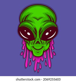 Alien head, green extraterrestrial humanoid, Alien slime, bright colorful illustration in cartoon style, vector illustration for your logo, stickers, posters, greeting cards.