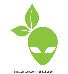 alien head and green leaves, vector