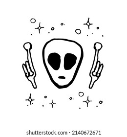 alien head and hands illustration