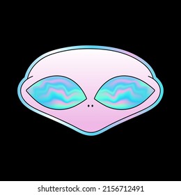 Alien Head With Holographic Gradient Eyes For T-shirt,tee. Vector Cartoon Character Illustration Logo Design. Trippy Psychedelic Alien,acid,ufo,gradient,hologram Print For T-shirt,tee,logo Concept