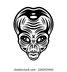 Alien Head Or Humanoid Face Vector Illustration In Vintage Monochrome Style Isolated On White Background