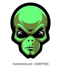 Alien head icon. Green humanoid. Ufo. Sport mascot. T-shirt print.