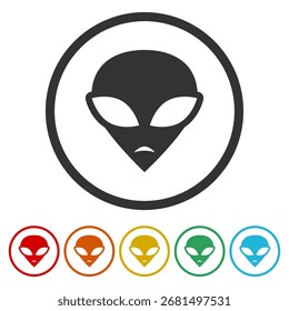 Icono de cabeza alienígena. Establecer íconos en Botones de círculo de color