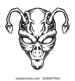 Alien head illustration vector illustration black and white