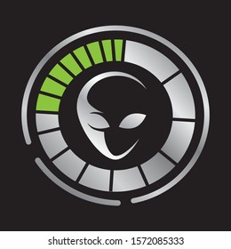 alien head inside technology related circular frame, vector
