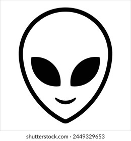 Alien head line art aislado en Ilustración vectorial de fondo blanco. Cara extraterrestre sonriente extraterrestre o cabeza símbolo línea de arte Vector icono para App y Sitios web.