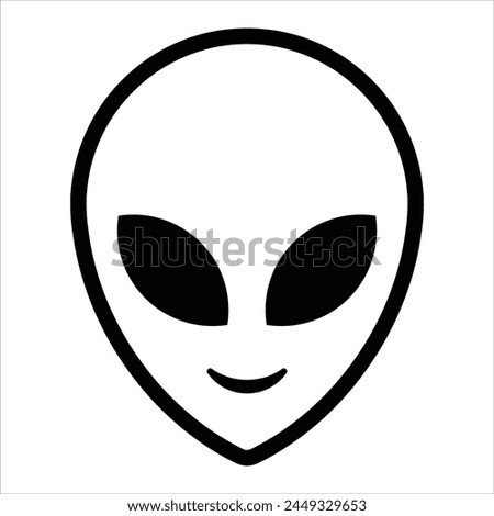 Alien head line art isolated on white background vector illustration. Extraterrestrial smiling alien face or head symbol line art vector icon for apps and websites.