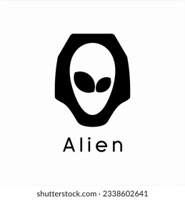 Alien head logo design in cartoon style.