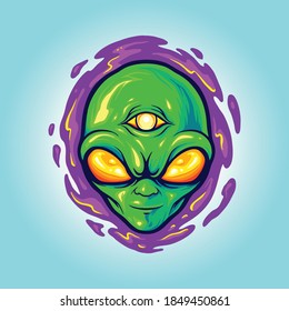 Alien Head Mascot Monster Illustrations for your work Logo merchandise clothing line, stickers and poster, greeting cards advertising business company or brands