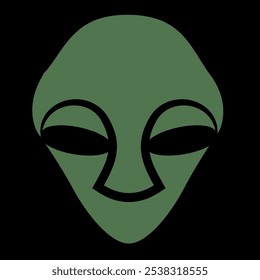 Alien head. Neolithic human mask from Vinča culture, Serbia. Black and green silhouette.