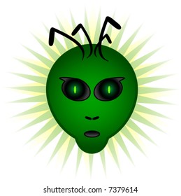 An alien head with a pair of green mesmerizing eyes. Is it trying to communicate?
