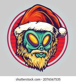 Alien Head Santa Mustache Vector illustrations for your work Logo, mascot merchandise t-shirt, stickers and Label designs, poster, greeting cards advertising business company or brands.