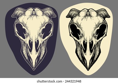 alien head skull in dark and inverted color isolated 