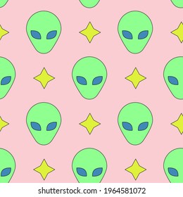 Alien Head Stars Seamless Pattern Vector Stock Vector (Royalty Free ...