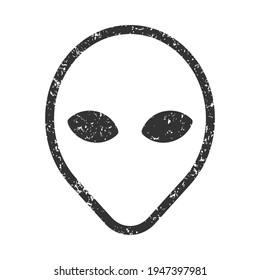 Alien head vector icon with grunge texture. Humanoid face symbol. Extraterrestrial logo. Ufo and sci-fi character illustration image.