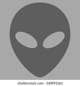 Alien Head vector icon. Style is flat dark gray symbol, rounded angles, silver background.