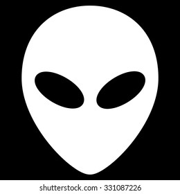 Alien Head vector icon. Style is flat white symbol, rounded angles, black background.