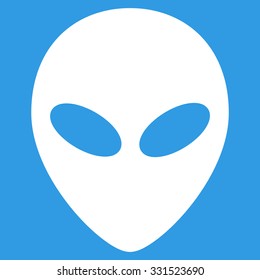 Alien Head vector icon. Style is flat white symbol, rounded angles, blue background.