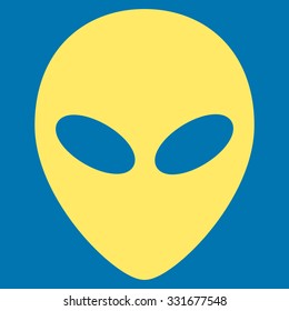 Alien Head vector icon. Style is flat yellow symbol, rounded angles, blue background.