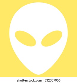 Alien Head vector icon. Style is flat white symbol, rounded angles, yellow background.